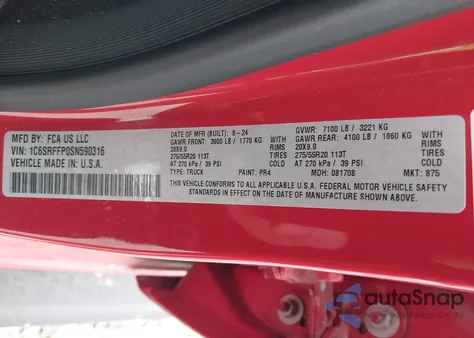 2025 Ram 1500 из США, поврежденный, VIN 1C6SRFFP0SN590316